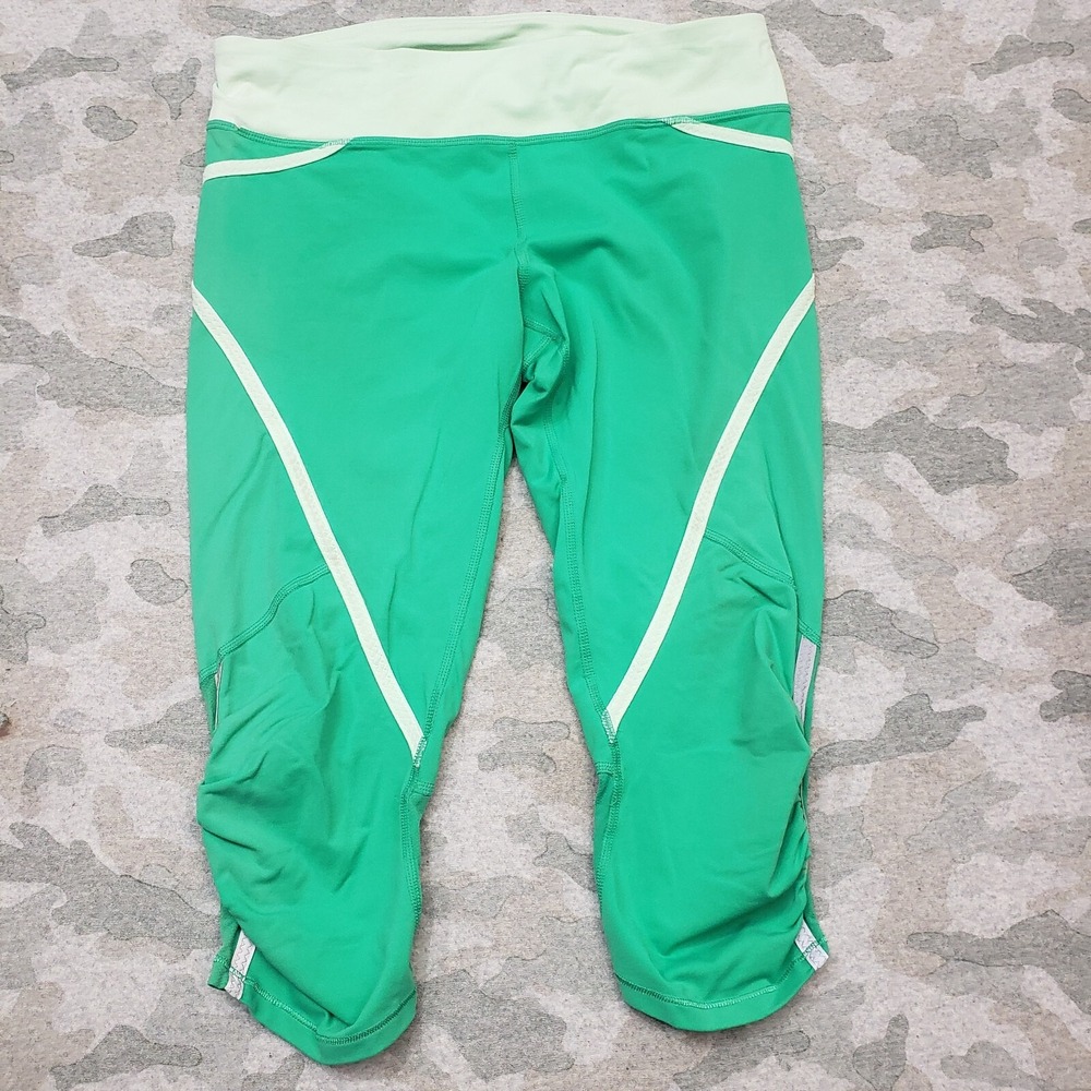 Lululemon Leggings Women's 8 Green‎ Cropped Lightweight Drawstrings Gym Yoga